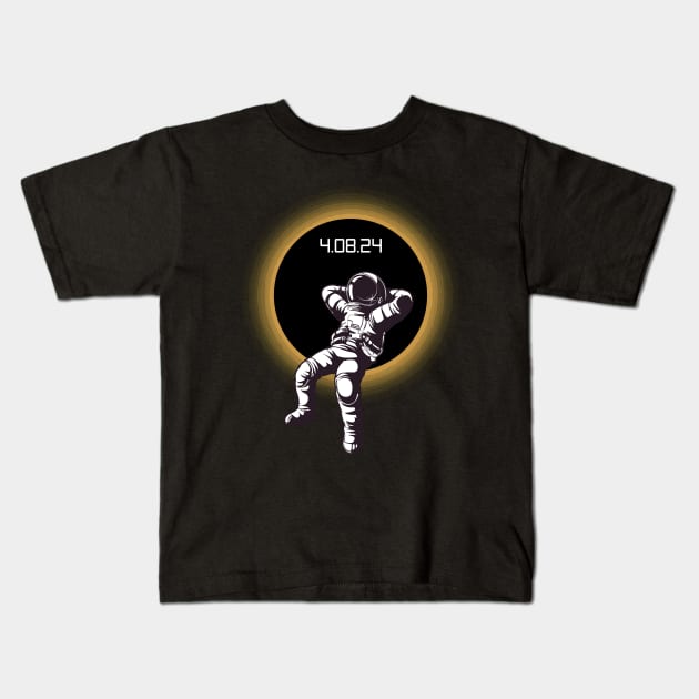 Total Solar Eclipse 2024 Funny Astronaut Kids T-Shirt by Etopix